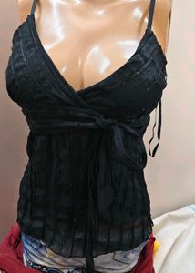Chic Black Wrap Top