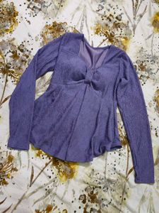 korean Stylish Purple Textured Peplum Top