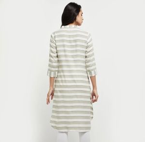 Women Striped Viscose Rayon Straight Kurta (White)