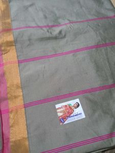 Elegant Grey Saree with Pink Border