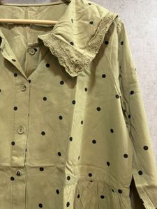 Olive Green Polka Dot A line Dress