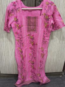 Beautiful Pink Floral Kurta with Dupatta