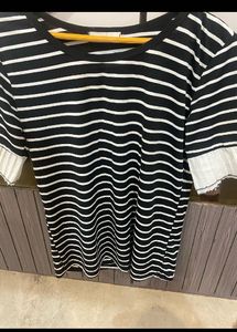 Striped Tee with Pleated Sleeves