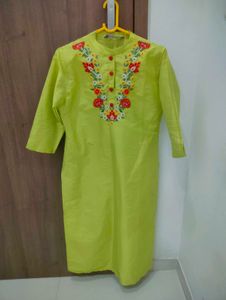 Floral Embroidered Lime Green Kurta set