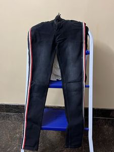 Black Denim Jeans with Side Stripe
