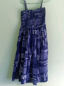 Navy Blue Graphic Print Strappy Dress