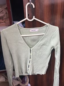 Sage Green Knit Button-Up Top