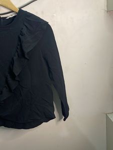 Black Ruffle Detail Long Sleeve Top