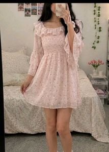Cute Pink Floral Ruffle Dress