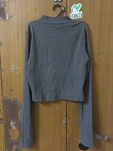 Grey Cropped Half Zip Pullover