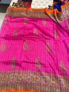 Elegant Pink &amp; Orange Silk Saree