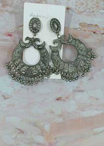 Oxidized Silver Jhumka Earrings &amp; Mirror Ring