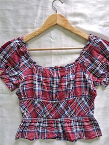 Trendy Plaid Puff Sleeve Top