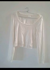 White Lace Trim Long Sleeve Top