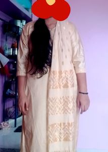 Beautiful Golden Colour Kurti Pant And Dupatta
