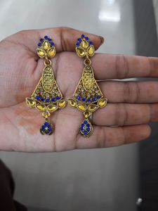 Antique Gold &amp; Royal Blue Choker Necklace Set with