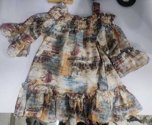Boho Off-Shoulder Smocked Ruffle Gown