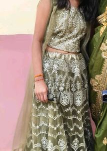 beautiful green lehnga chunri with shrug