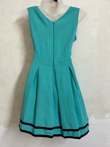 korean Teal Blue Fit &amp; Flare Dress with Black Lace