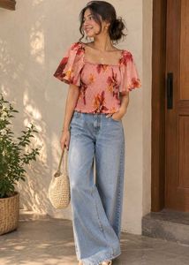 Floral Smocked Square Neck Top