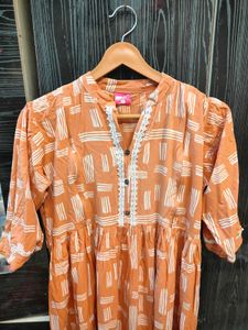 Orange Printed Cotton Feeding Kurti