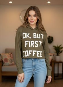 Coffee First Cropped Hoodie