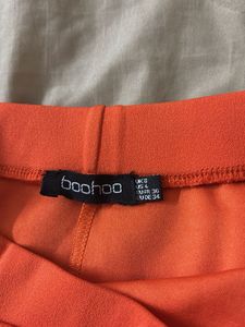 Orange Ruched Slit Midi Skirt