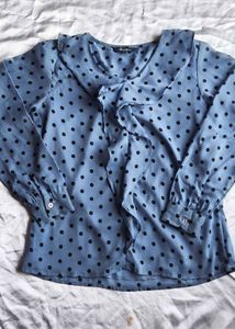 Chic Blue Polka Dot Ruffle korean style top