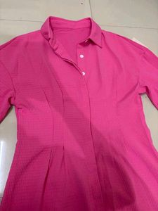 Vibrant Pink Button-Up Shirt Dress