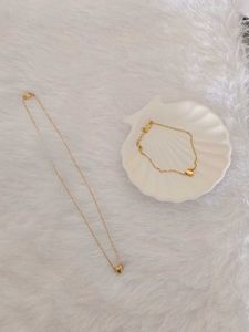 Gold Heart Necklace &amp; Bracelet Set