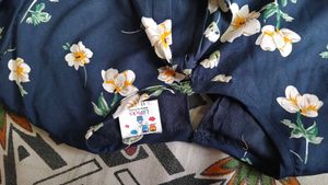 Navy Floral Print Top with Tie Detail