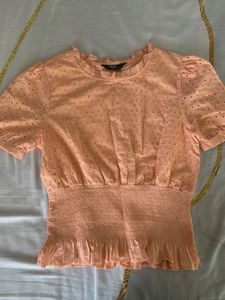 Peach Smocked Eyelet Top