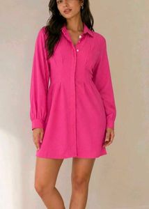 Vibrant Pink Button-Up Shirt Dress