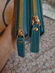 Teal Croc Embossed Crossbody Sling/ Phone Bag