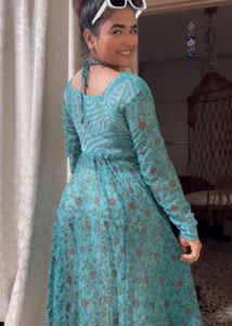 Stunning Teal Floral Print Gown