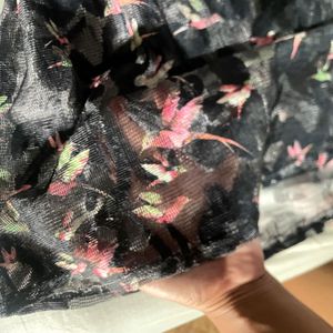 Sheer Black Bird Print Top