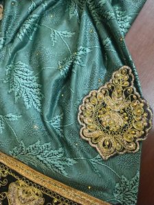 Elegant Black &amp; Mint Green Embroidered Saree