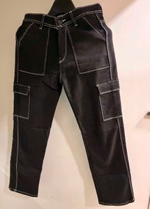 Black Cargo Pants with White Stitching