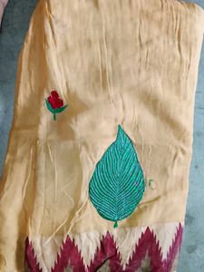 Cream Saree with Embroidered Flower