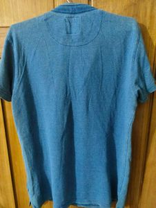 DNMX Vintage Blue Zip-Up Collar T-Shirt
