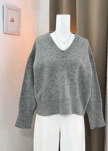 Cozy Grey V-Neck Knit Sweater