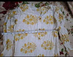 White &amp; Yellow Printed Kurta Set