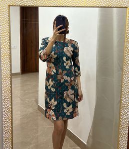 Teal Green Floral Print Shift Dress