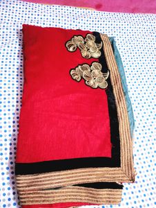 Red &amp; Gold Embroidered  saree
