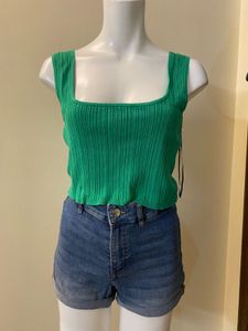 Green Ribbed Square Neck Tank Top 🍋