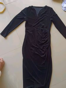 Elegant Black Velvet Ruched Dress