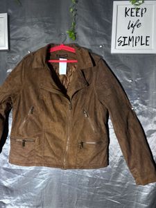 Brown Faux Suede Moto Jacket