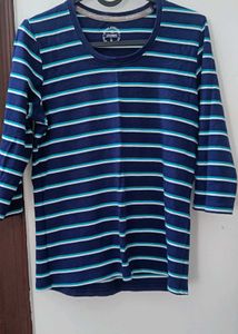 Navy Blue Striped Casual Top