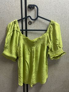 Lime Green Smocked Puff Sleeve Top