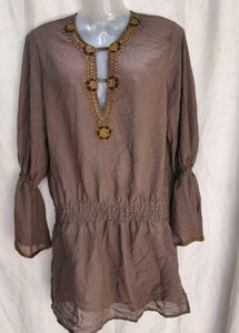 I. Embellished Sheer Tunic Top